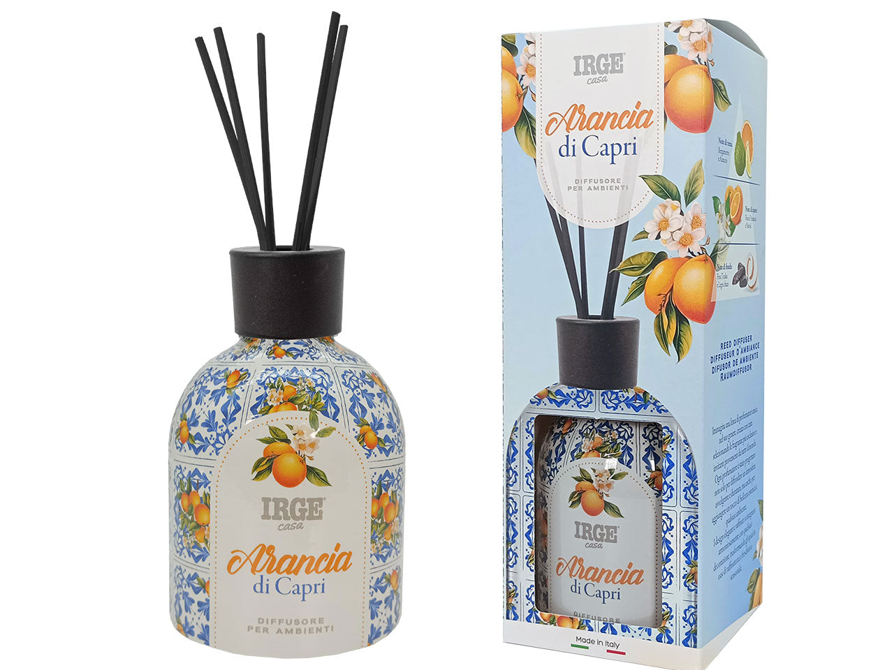 Diffusore di essenza con bottiglia decorata 500ml profumazione arancia di capri