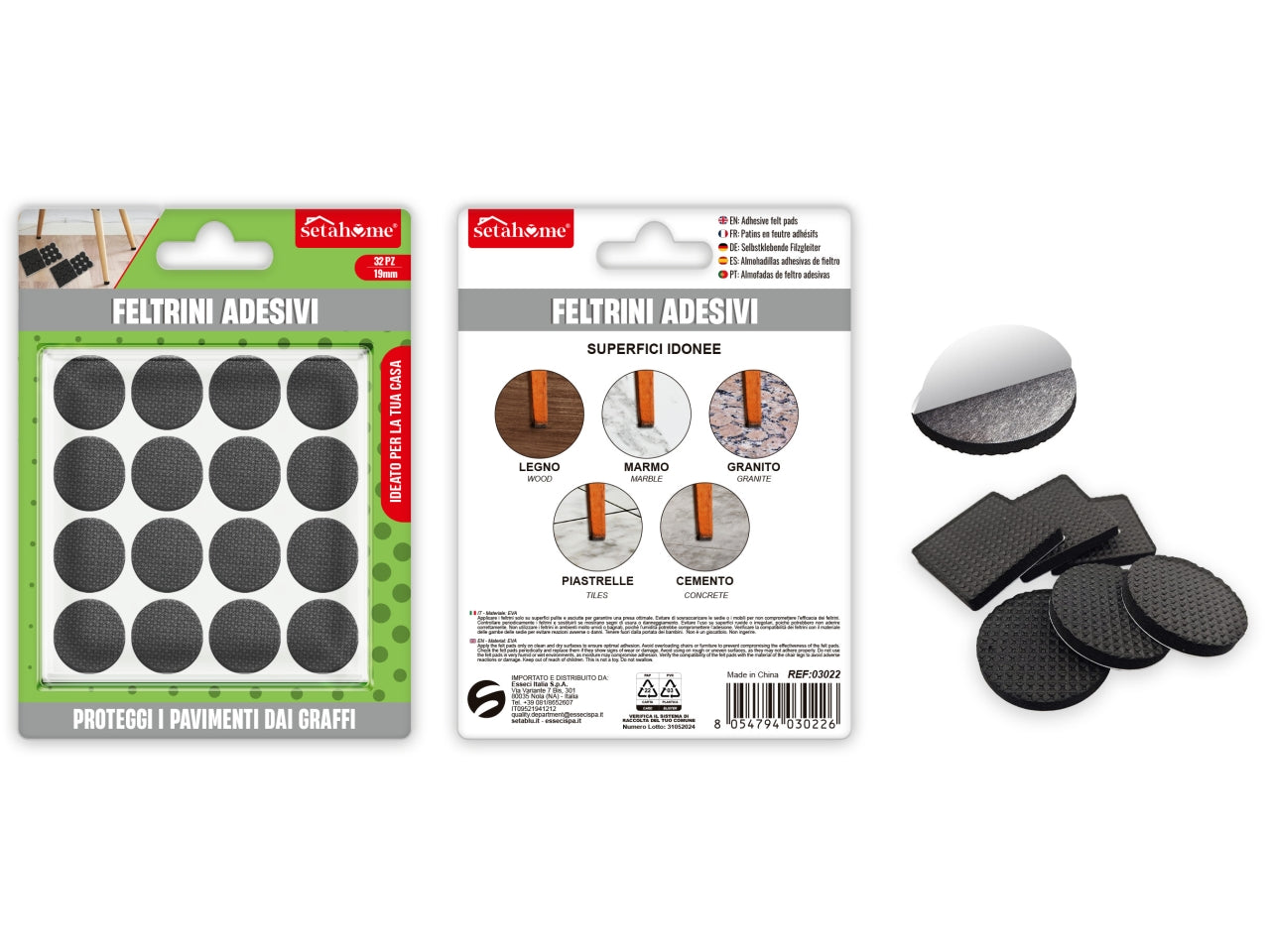 Feltrini adesivi rotondi 19mm confezione da 32 feltrini