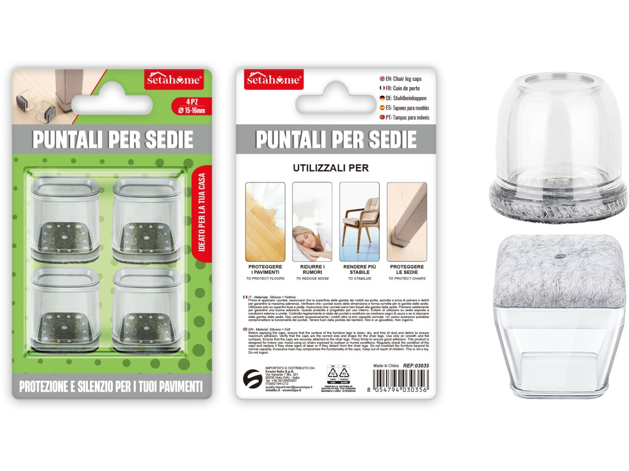 Puntali per sedie quadrati 15-16mm confezione da 4 puntali