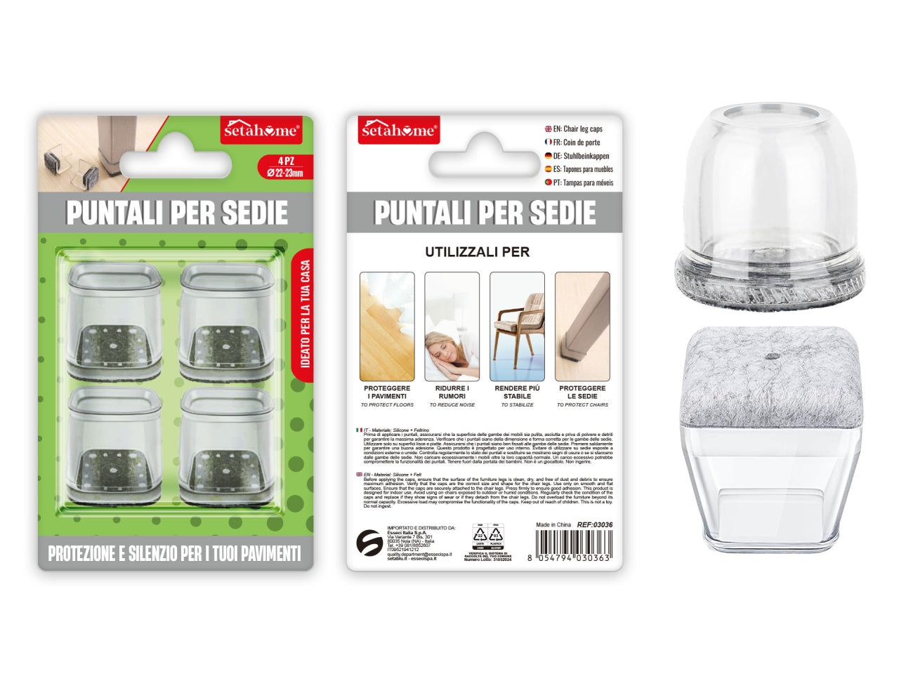 Puntali per sedie quadrati 22-23mm confezione da 4 puntali