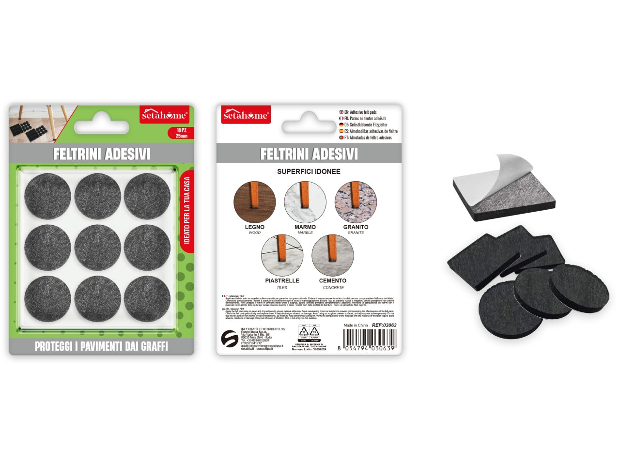 Feltrini adesivi rotondi 25mm confezione da 18 feltrini