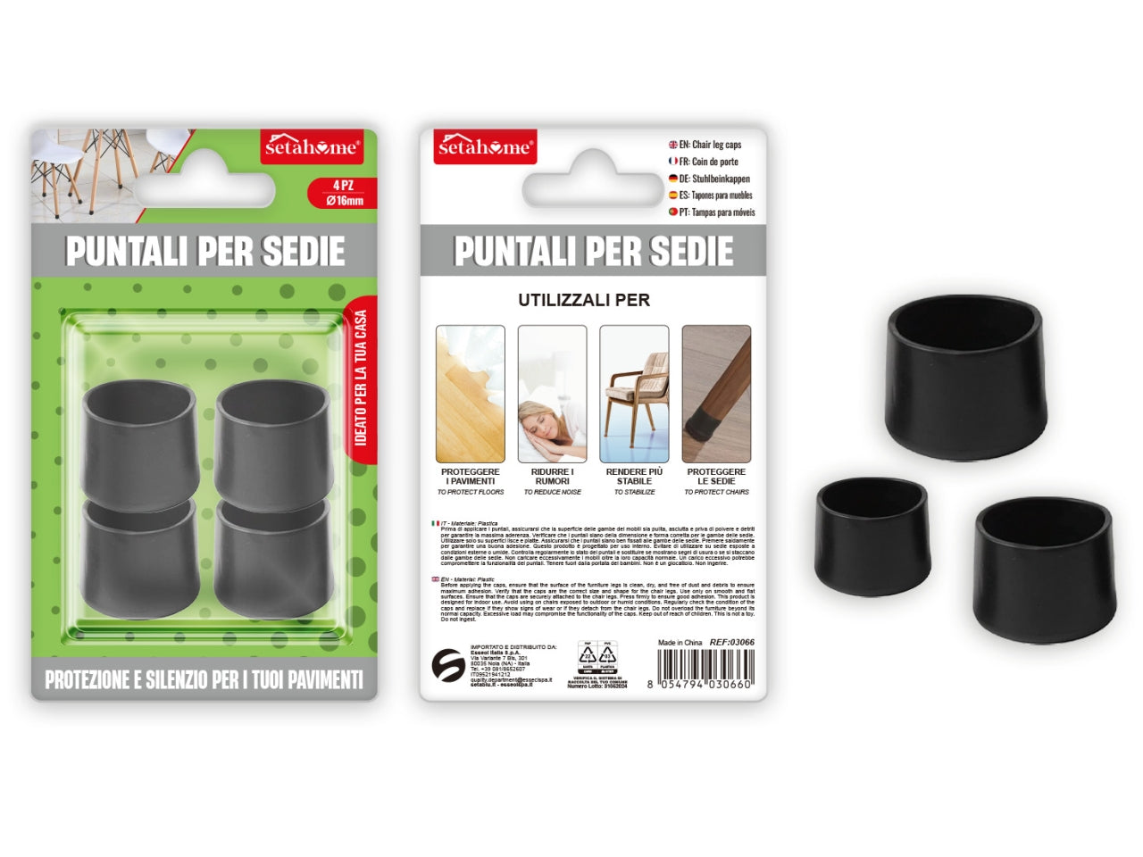 Puntali per sedie rotondi d.16mm confezione da 4 puntali