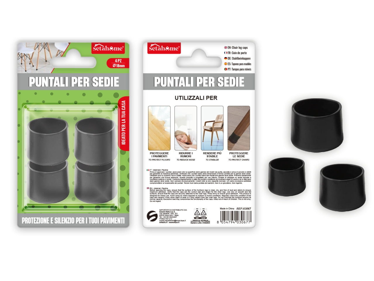 Puntali per sedie rotondi d.18mm confezione da 4 puntali