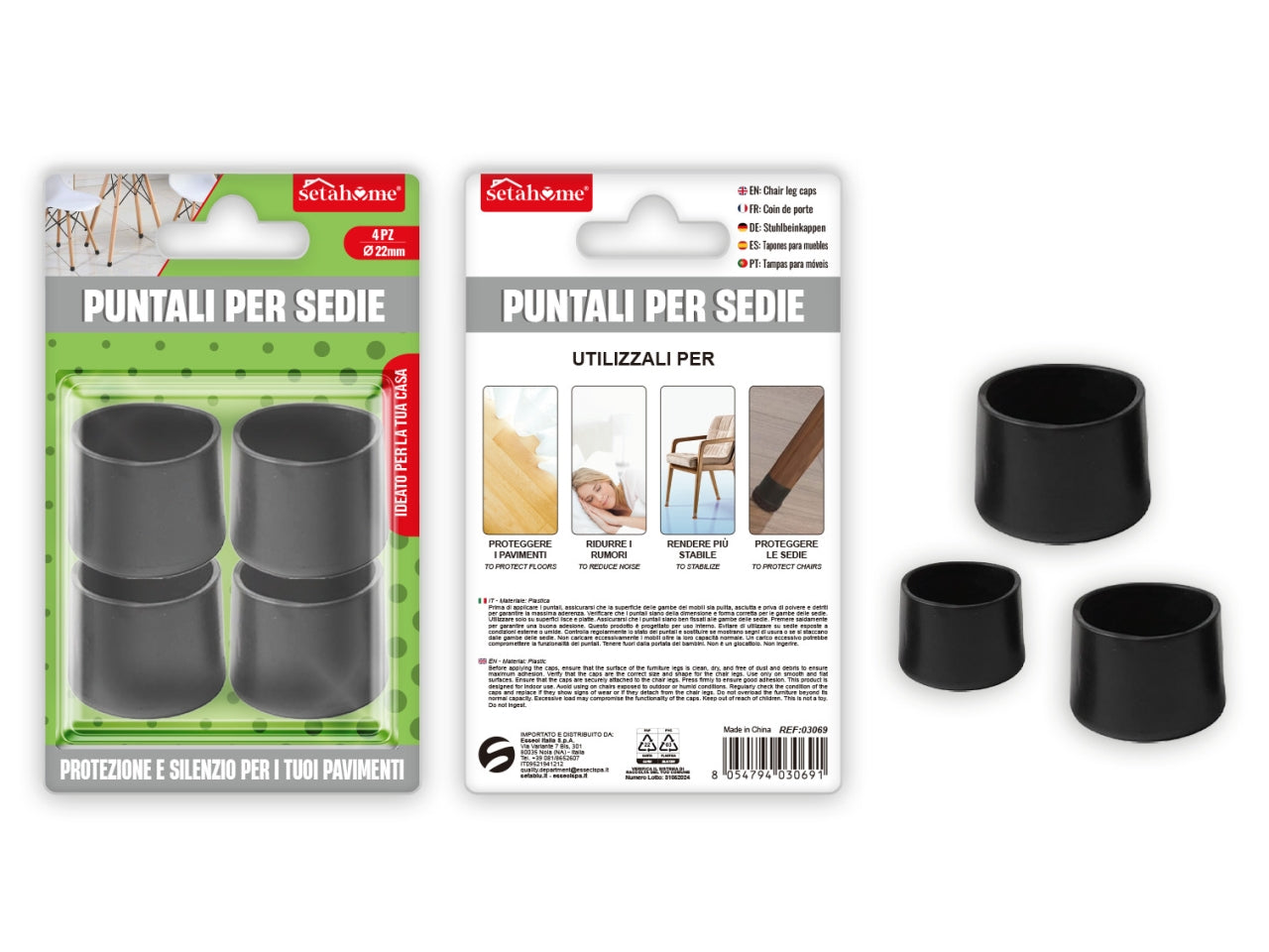 Puntali per sedie rotondi d.22mm confezione da 4 puntali