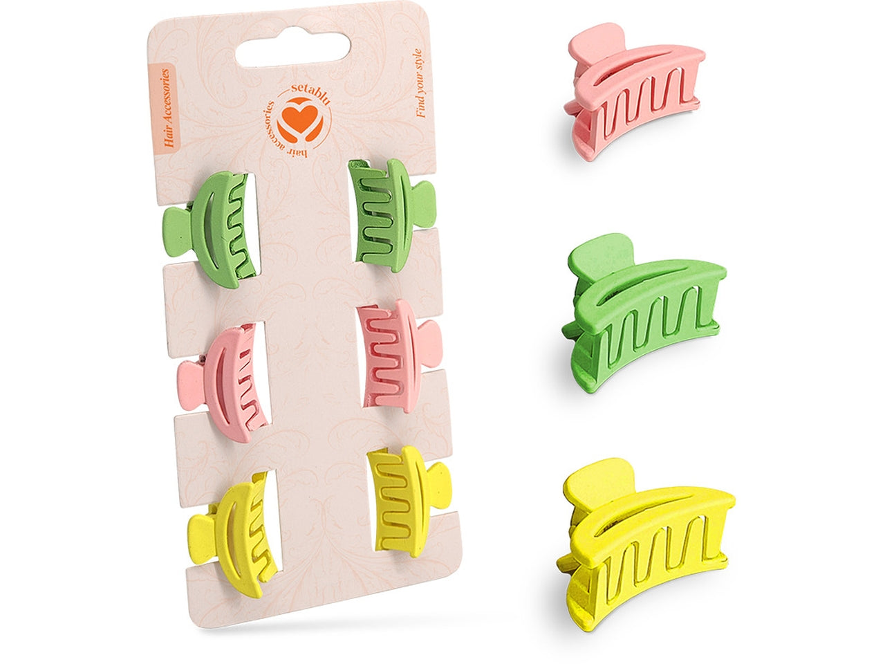 Pinzette 2,7cm in vari colori confezione da 6 elastici