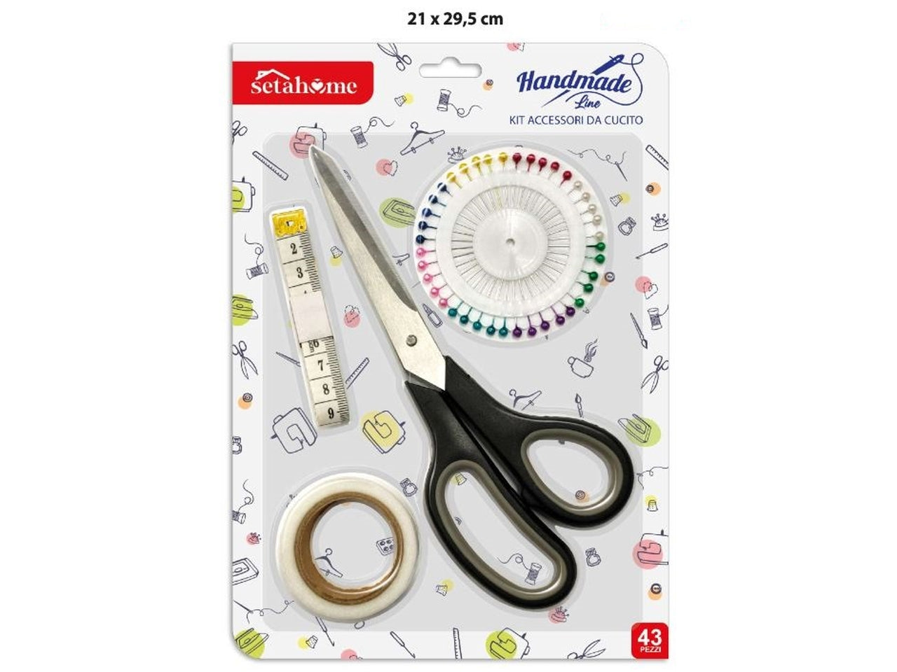 Kit cucito con 43 accessori forbici,spilli e metro