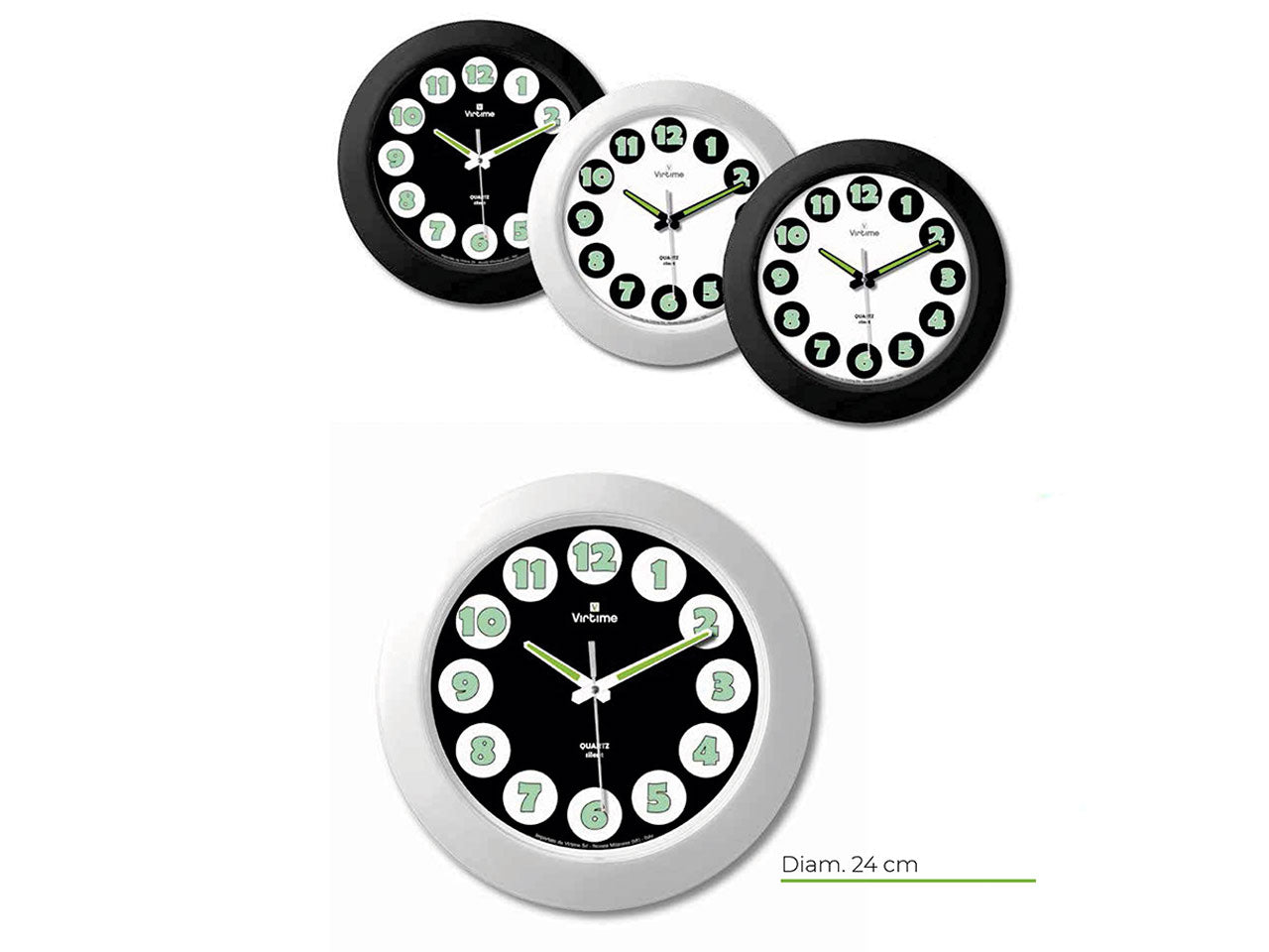 Orologio da parete abs d.23,7cm movimento sweep 4 design assortiti