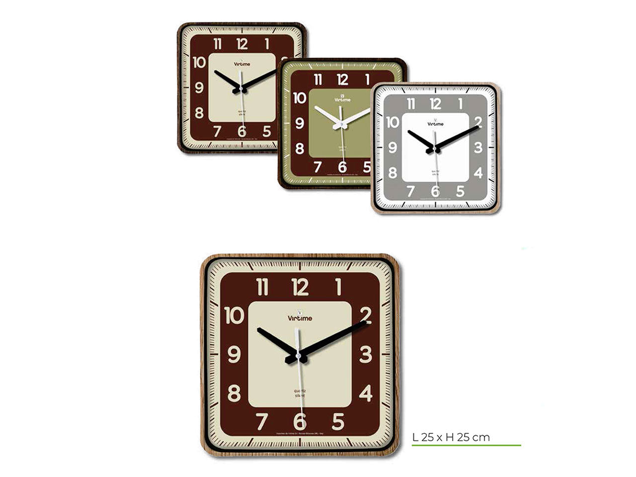 Orologio da parete abs 25x25cm movimento sweep 4 design effetto legno