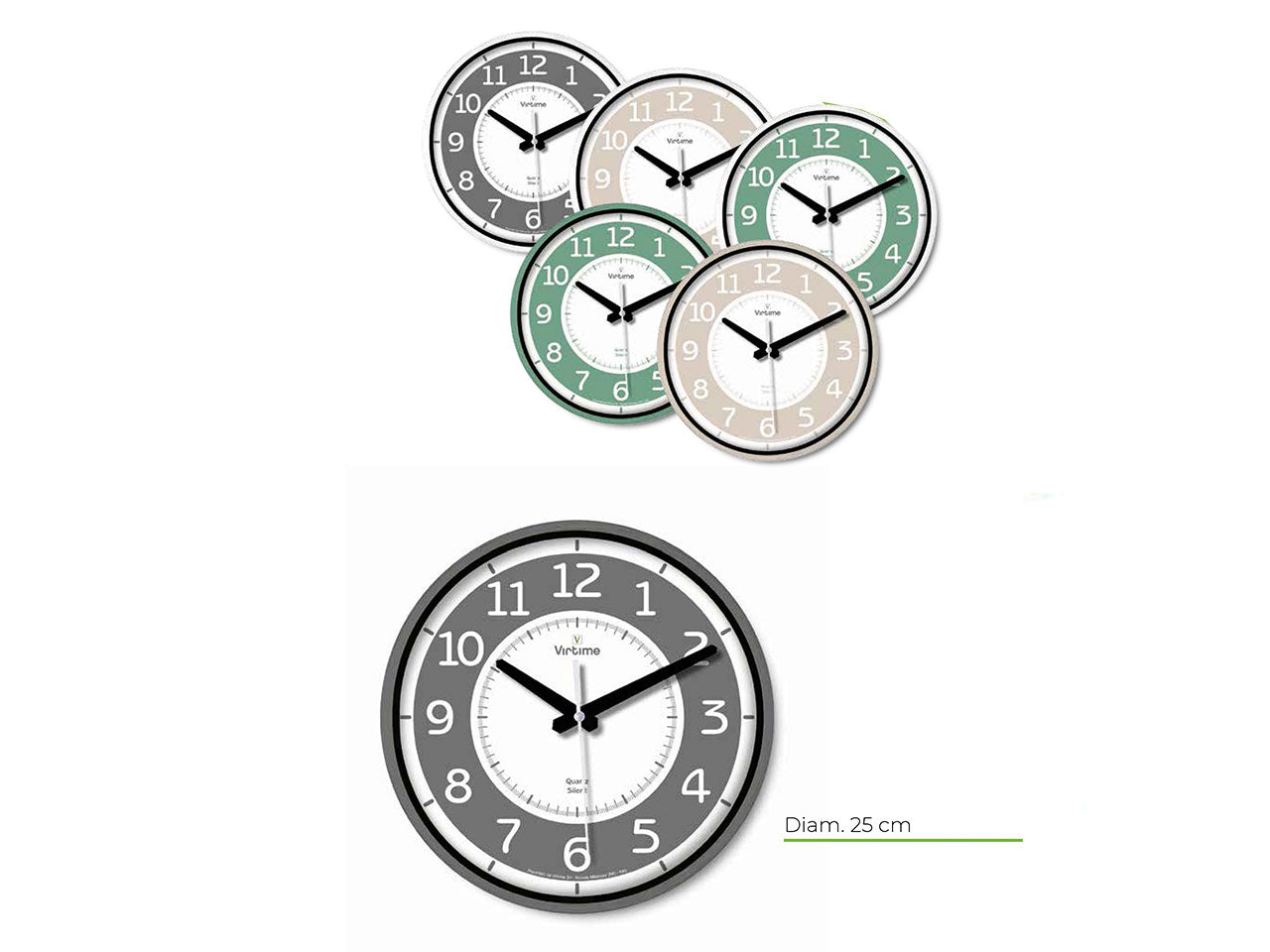 Orologio da parete abs d.25cm movimento sweep 6 design assortiti