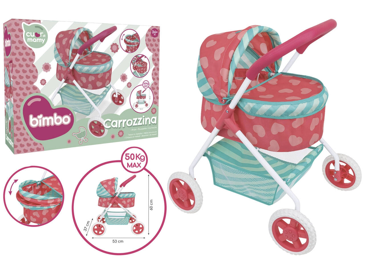 Carrozzina per bambole deluxe 53x37x55,5cm