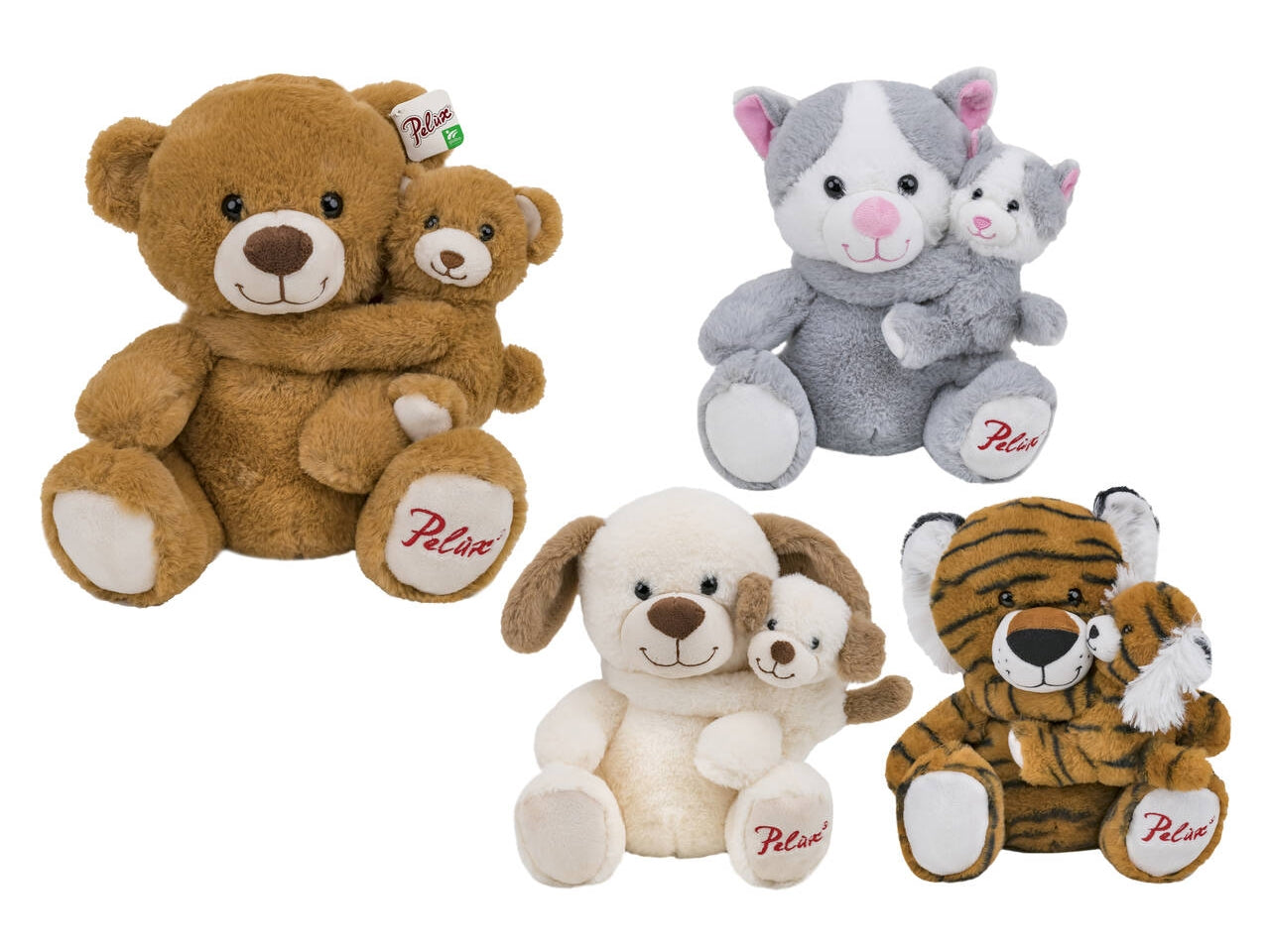 Peluche animale mamma con bebe' 28cm in 4 varianti