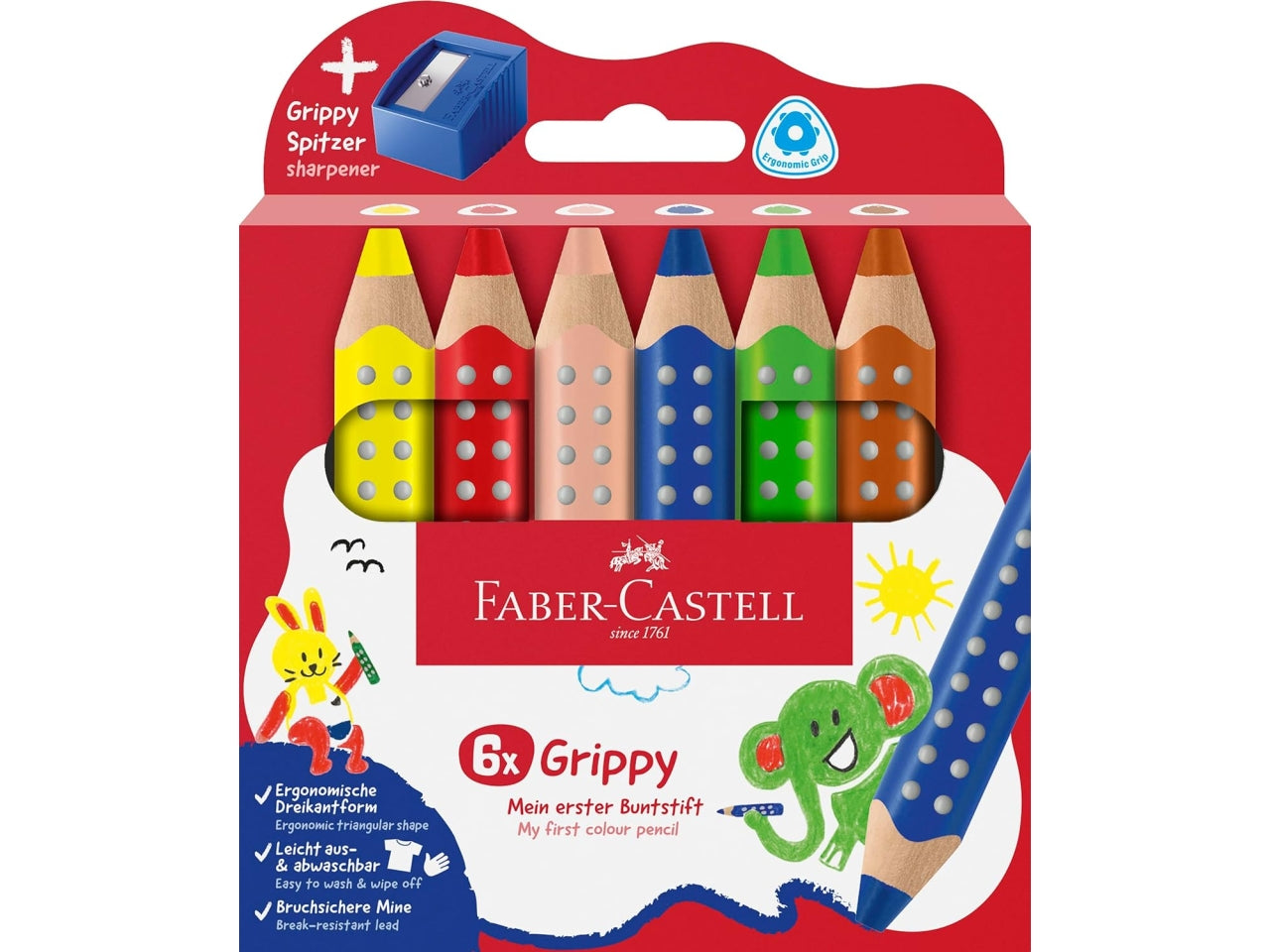 Set di 6 pastelli Jumbo grippy con temperino$