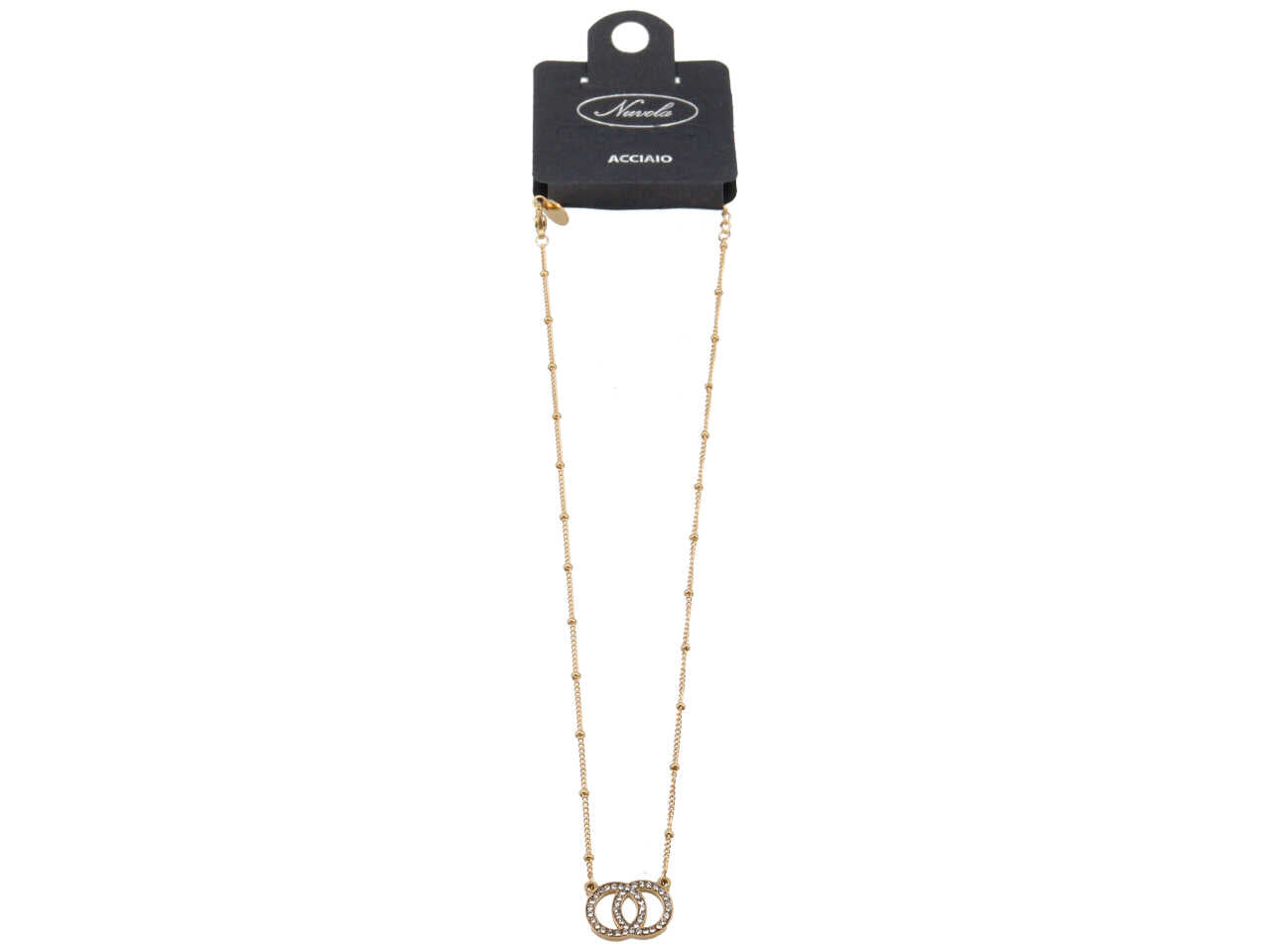 COLLANA CON 2 CERCHI INTRECCIATI CON ZIRCONI ORO
