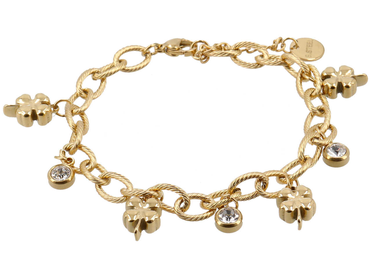 Bracciale charme quadrifoglio 3d e punti luce oro