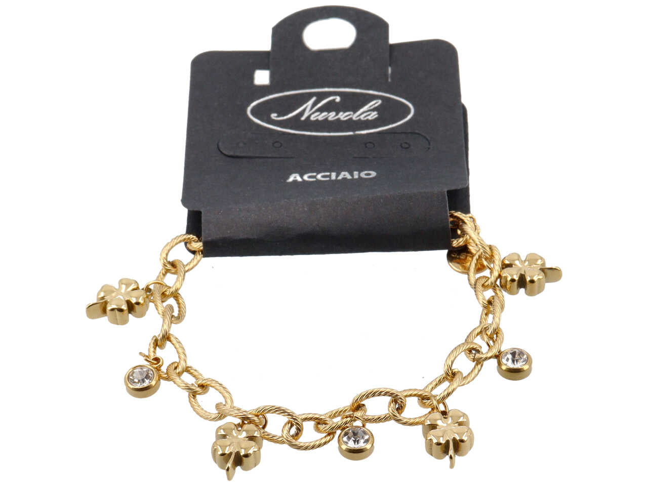 Bracciale charme quadrifoglio 3d e punti luce oro