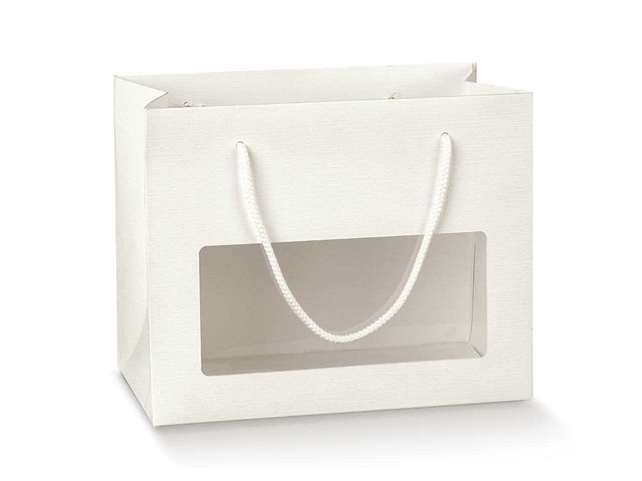 Shopper fibra bianca con finestrella trasparente 24x14x19,5cm