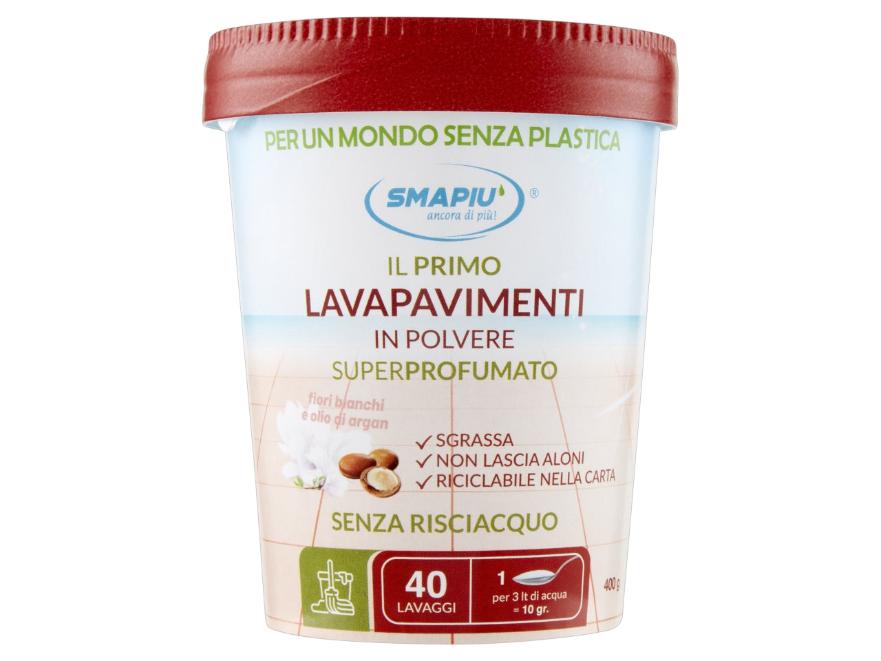 SMAPIU' LAVAPAVIMENTI IN POLVERE FIORI BIANCHI E ARGAN IN BARATTOLO DI CARTA 400GR $