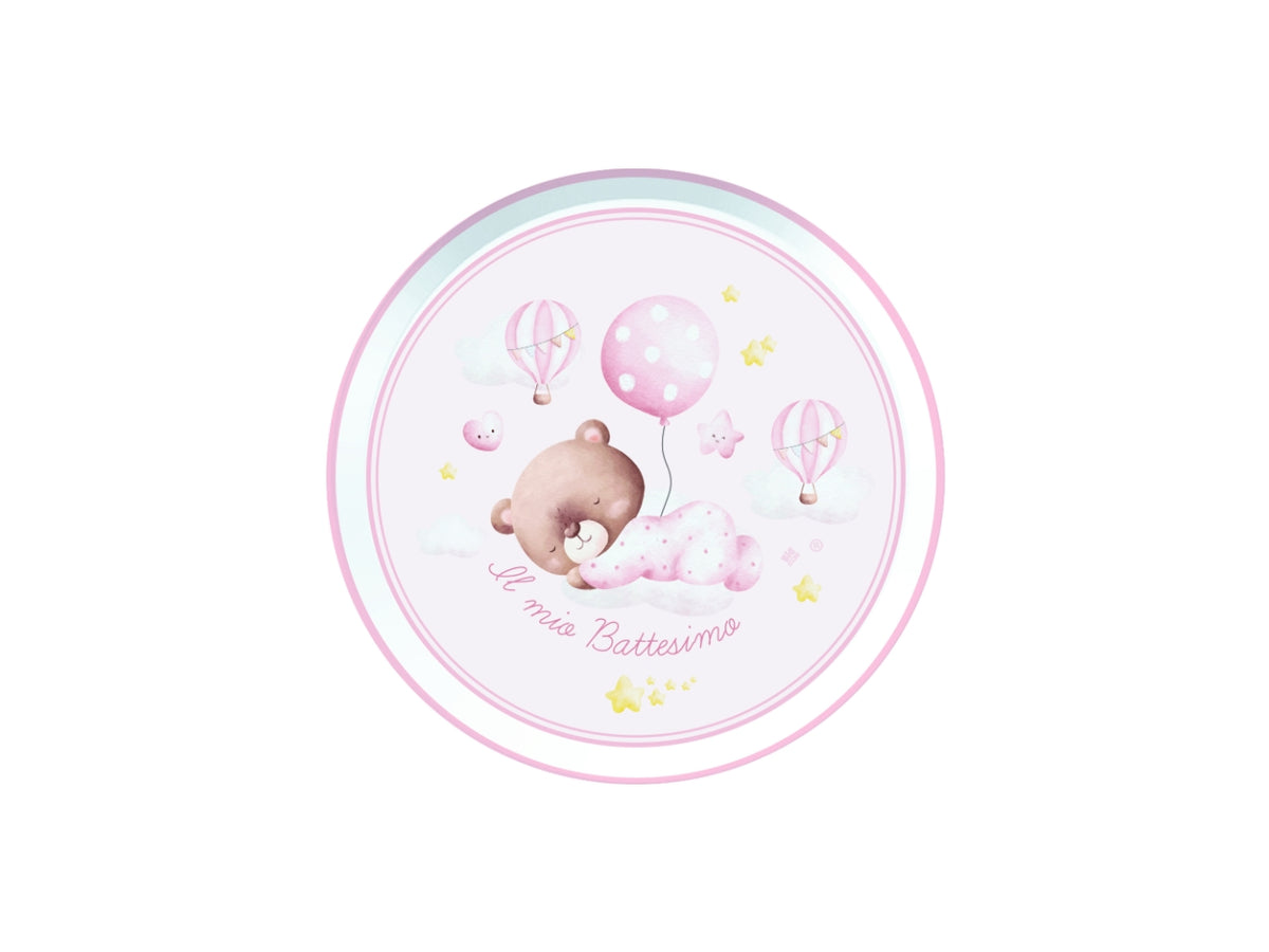 PIATTI BATTESIMO ORSO ROSA 18CM CONFEZIONE 6 PEZZI