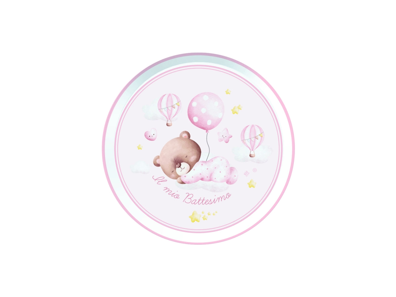 PIATTI BATTESIMO ORSO ROSA 18CM CONFEZIONE 6 PEZZI