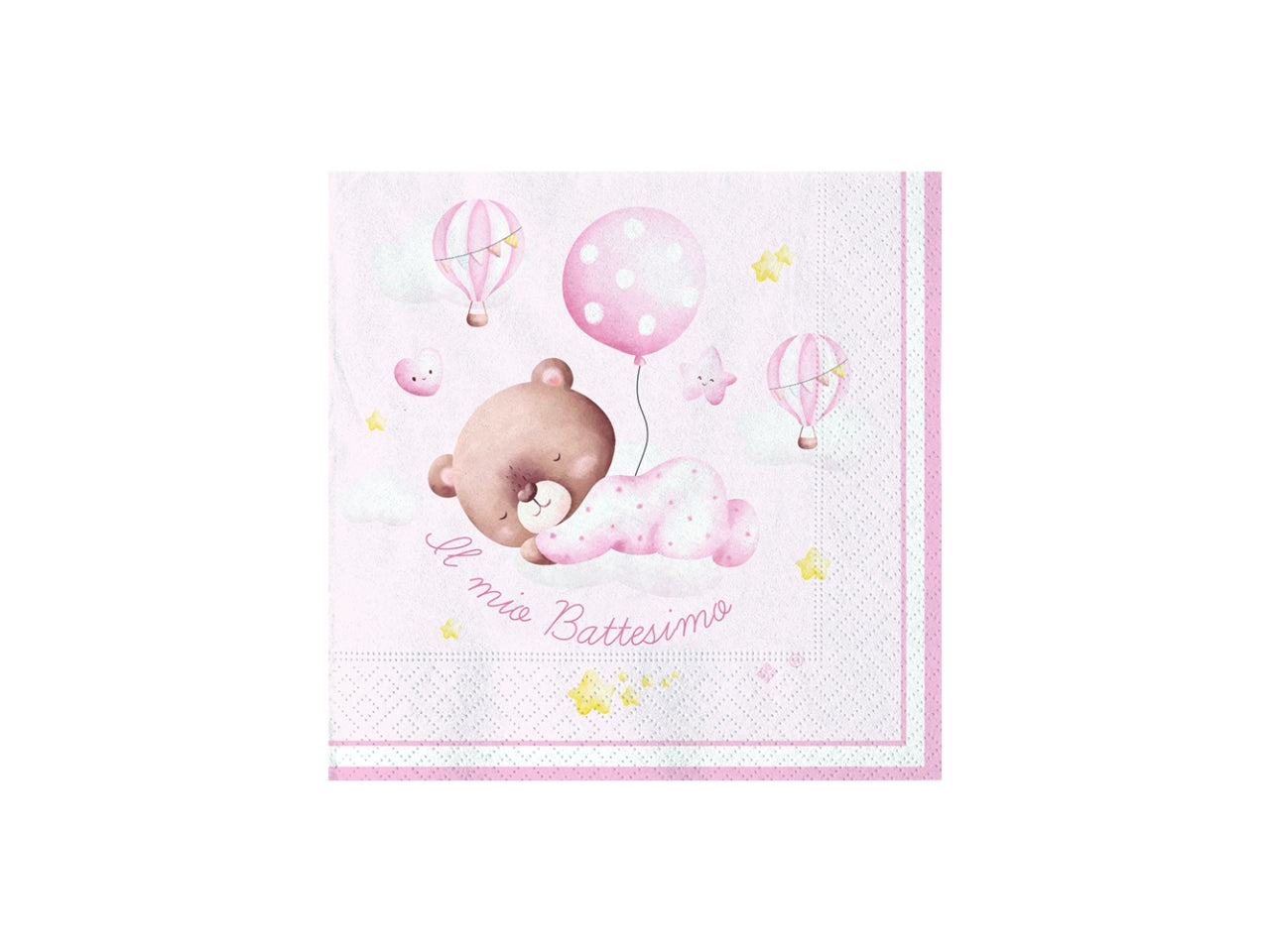 TOVAGLIOLI BATTESIMO ORSO ROSA 25X25CM CONFEZIONE 16 PEZZI
