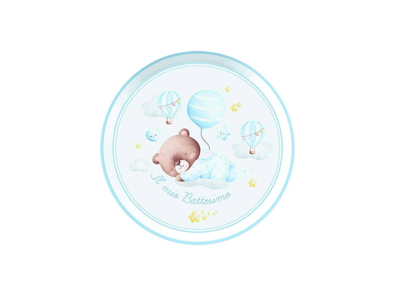 PIATTI BATTESIMO ORSO CELESTE 18CM CONFEZIONE 6 PEZZI
