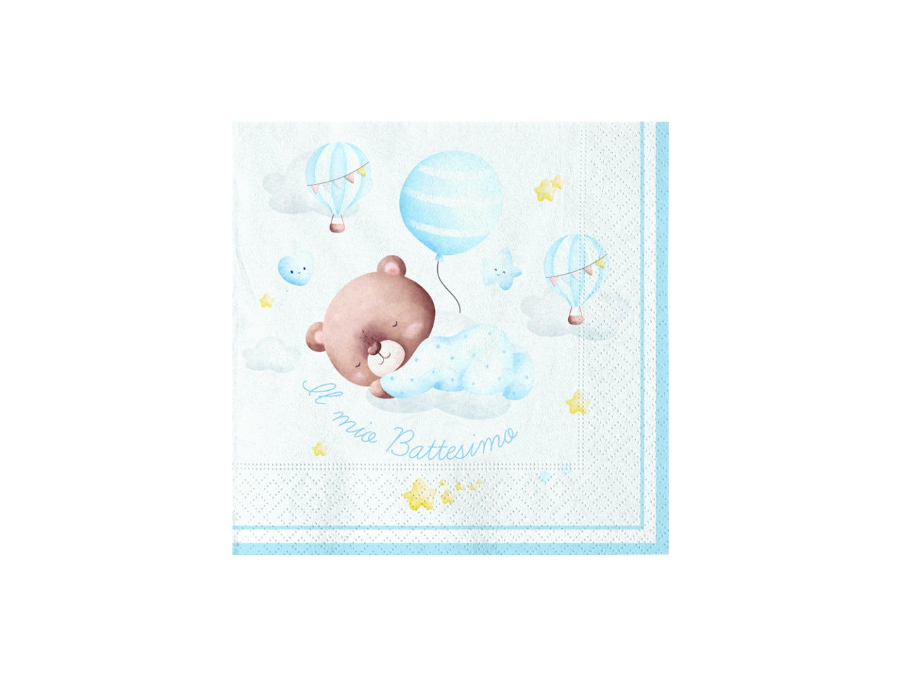 TOVAGLIOLI BATTESIMO ORSO CELESTE 25X25CM CONFEZIONE 16 PEZZI