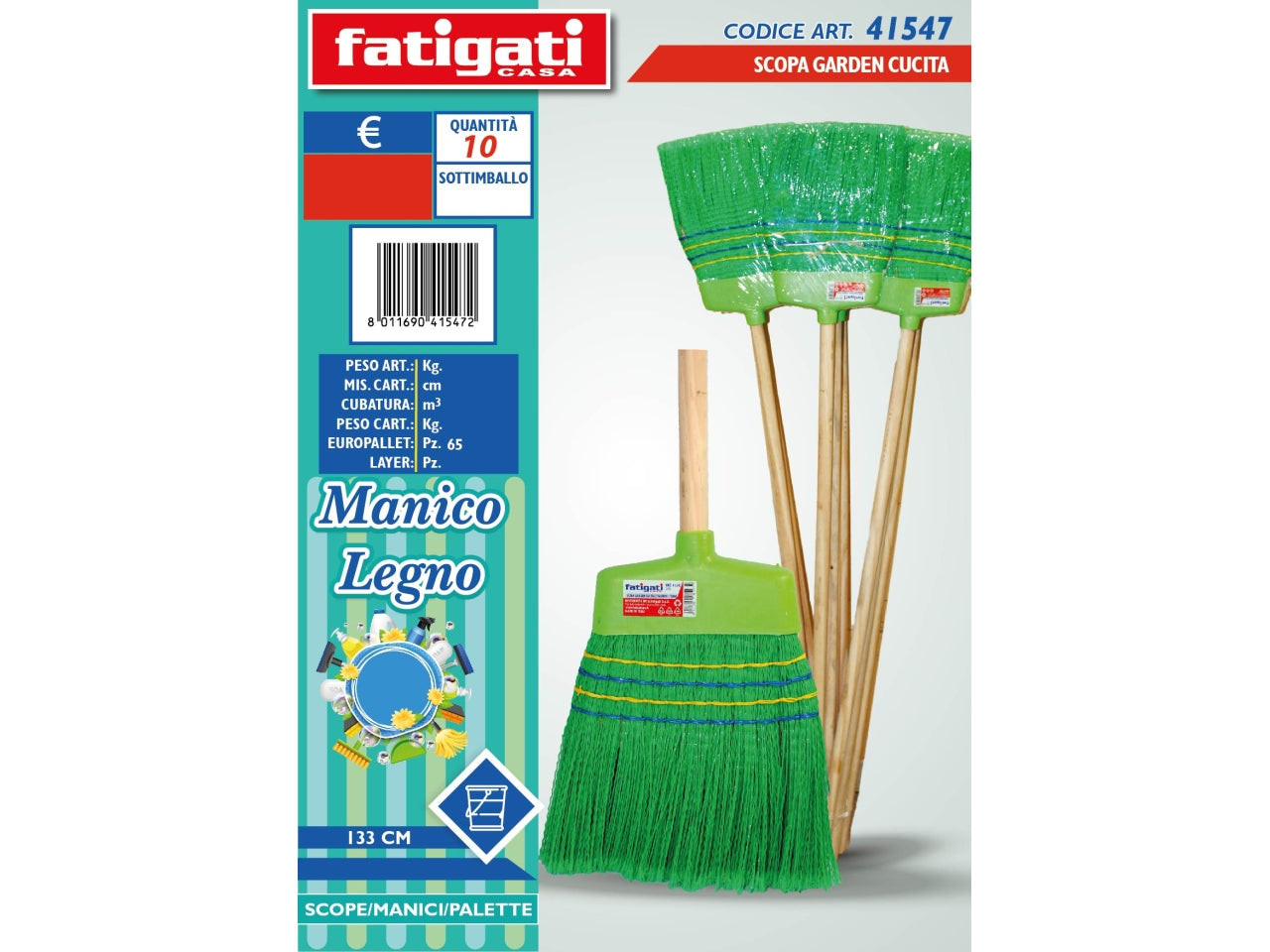 SCOPA GARDEN CUCITA CON MANICO LEGNO 130CM