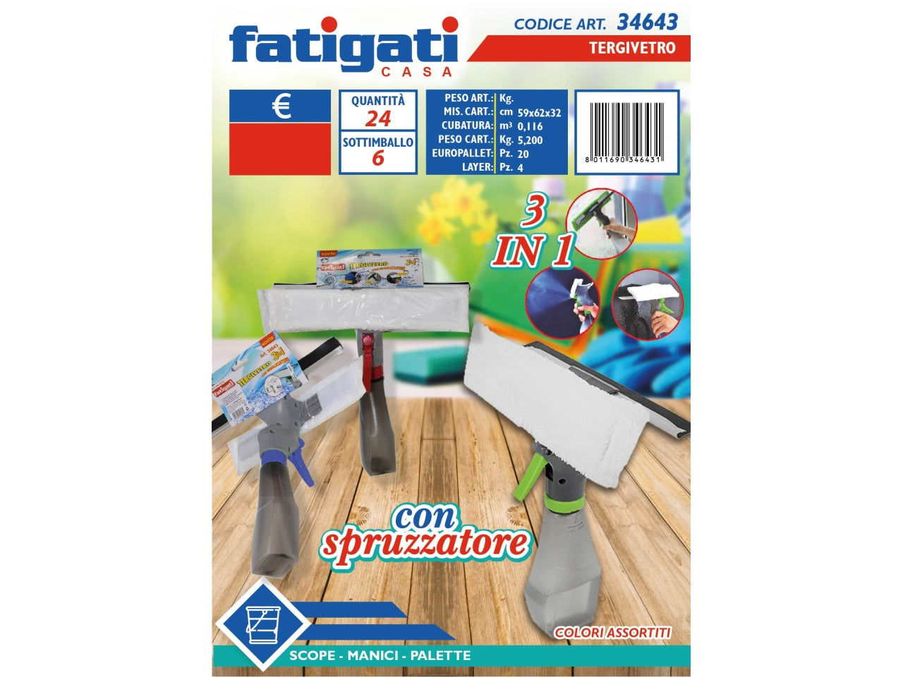 TERGIVETRO CON SPRUZZATORE 3 IN 1