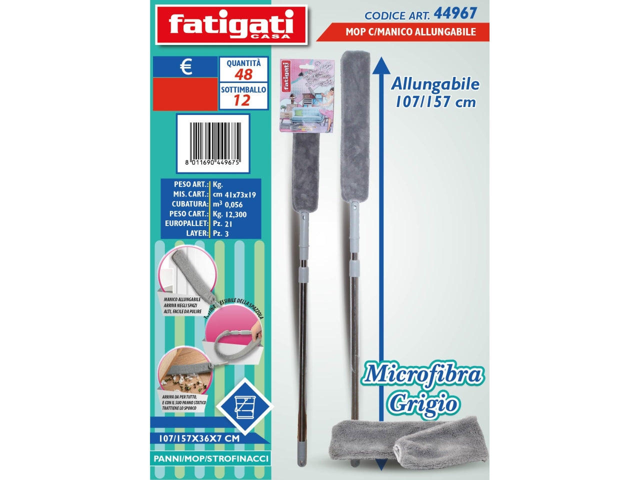 MOP IN MICROFIBRA CON MANICO ALLUNGABILE GRIGIO