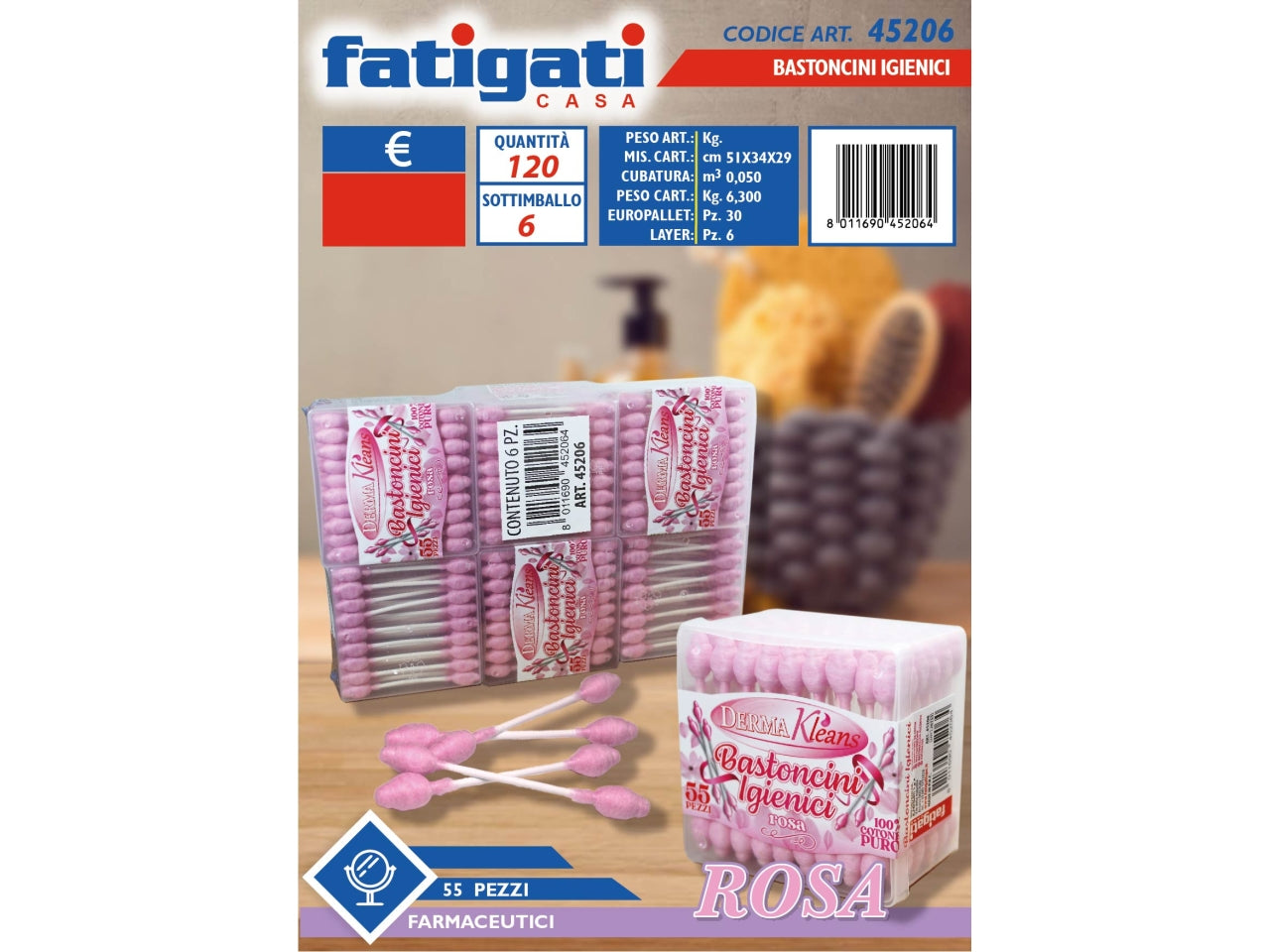 BASTONCINI IGIENICI 55 PEZZI ROSA