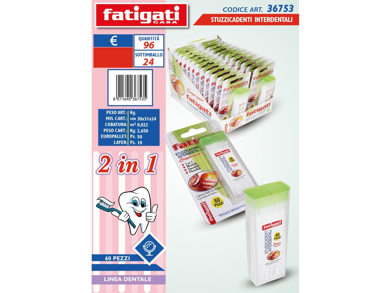 STUZZICADENTI INTERDENTALI CONFEZIONE DA 60 PEZZI