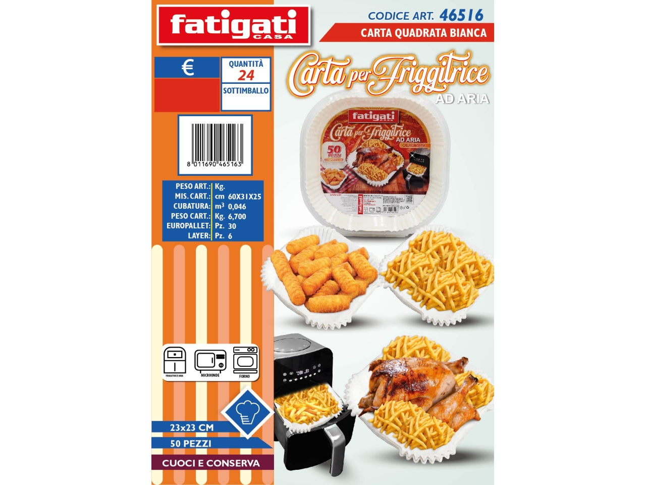 CARTA QUADRATA BIANCA PER FRIGGITRICE AD ARIA