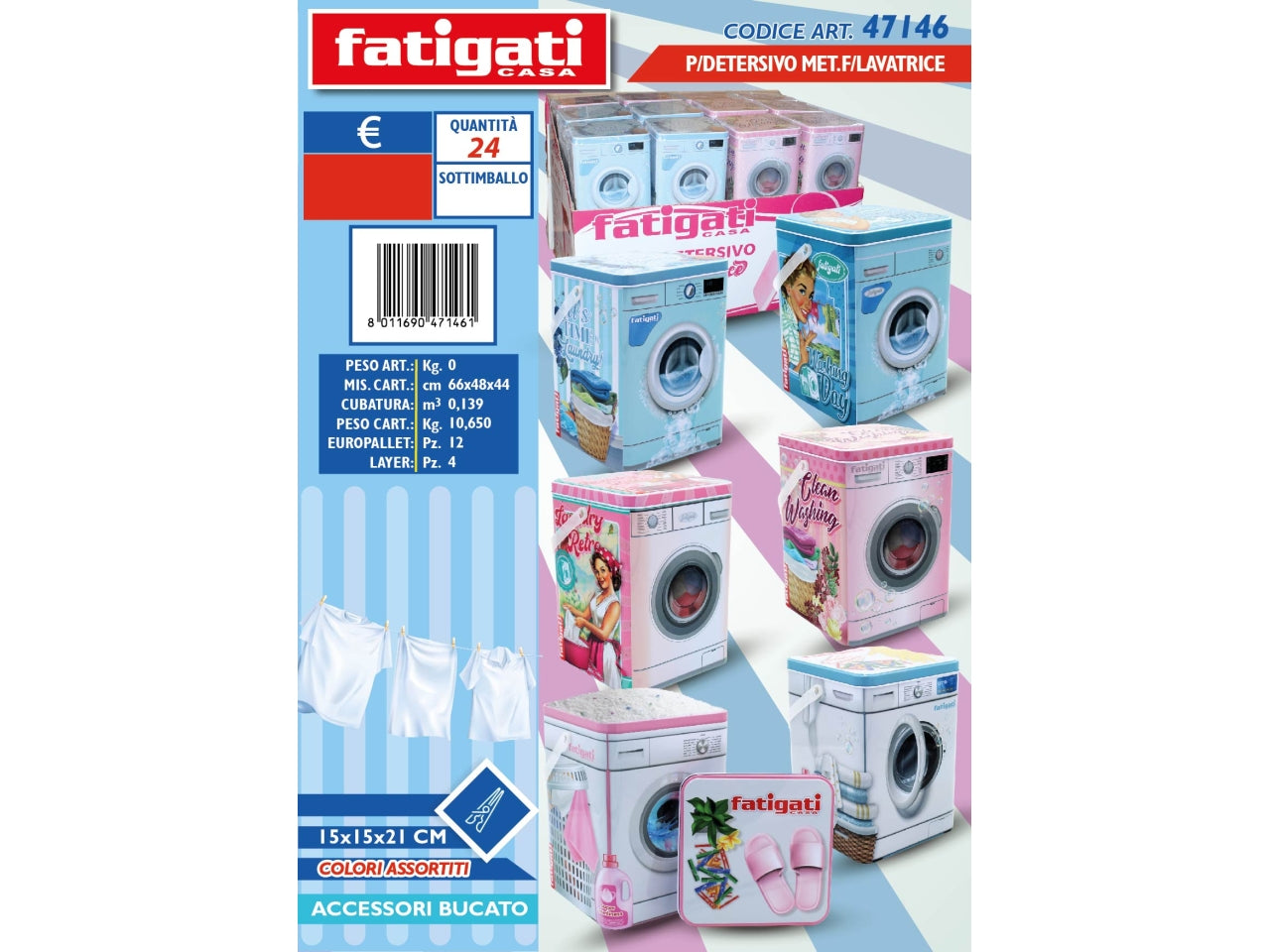 PORTA DETERSIVO IN METALLO FORMA LAVATRICE 15X15X2