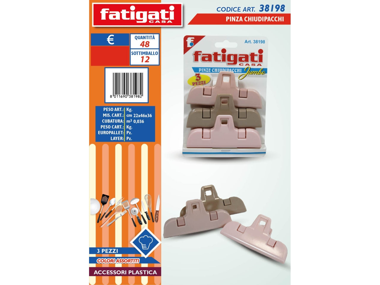 PINZA CHIUDIPACCHI JUMBO CONFEZIONE 3 PEZZI