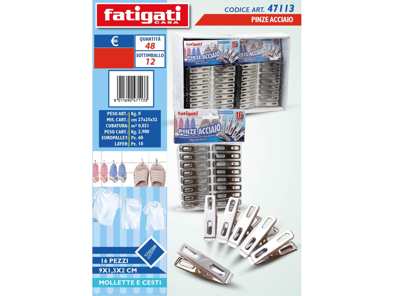 PINZE IN ACCIAIO CONFEZIONE 16 PEZZI9X1,3X2CM