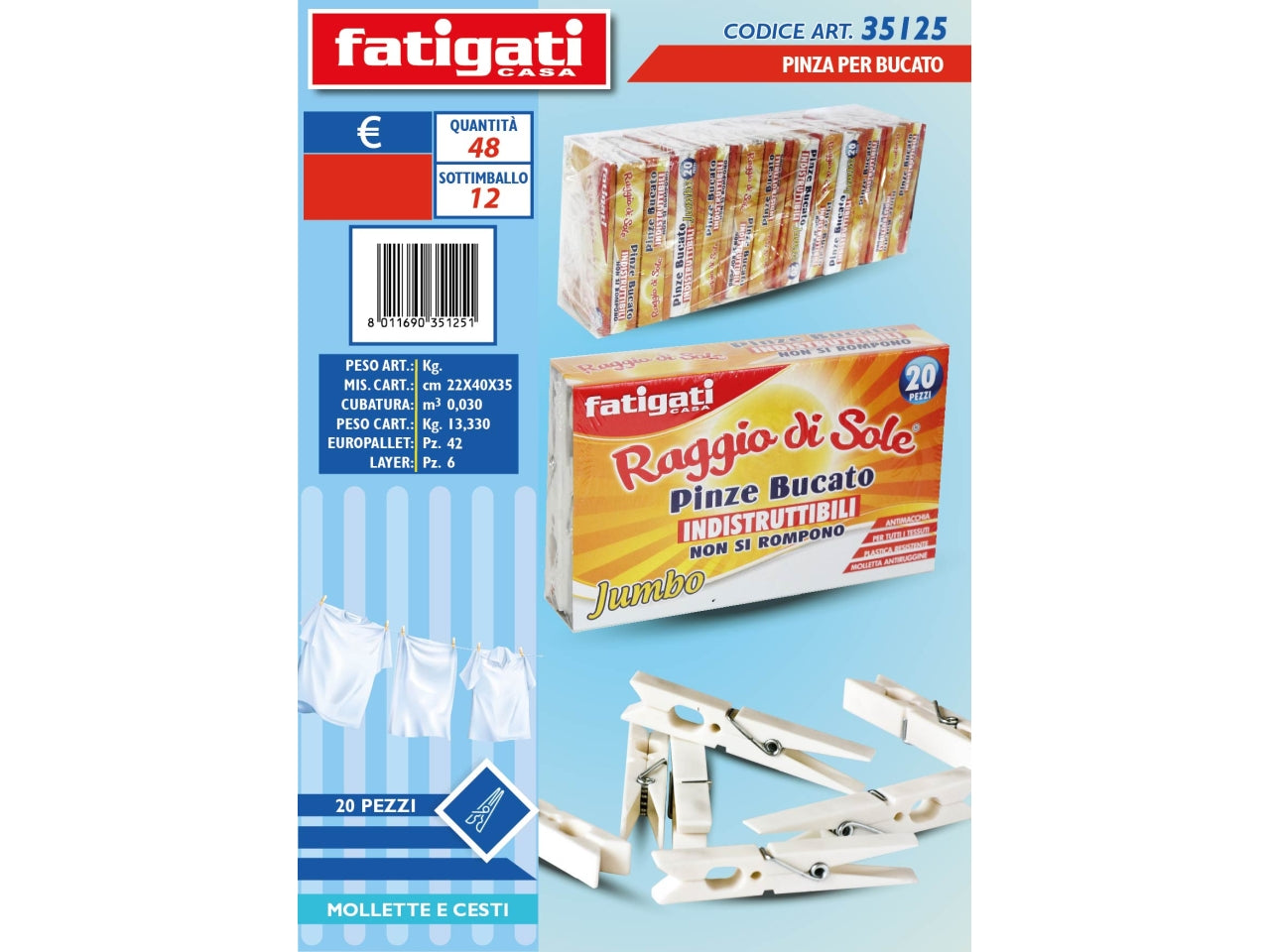 PINZA PER BUCATO RAGGIO DI SOLE CONFEZIONE 20 PEZZI