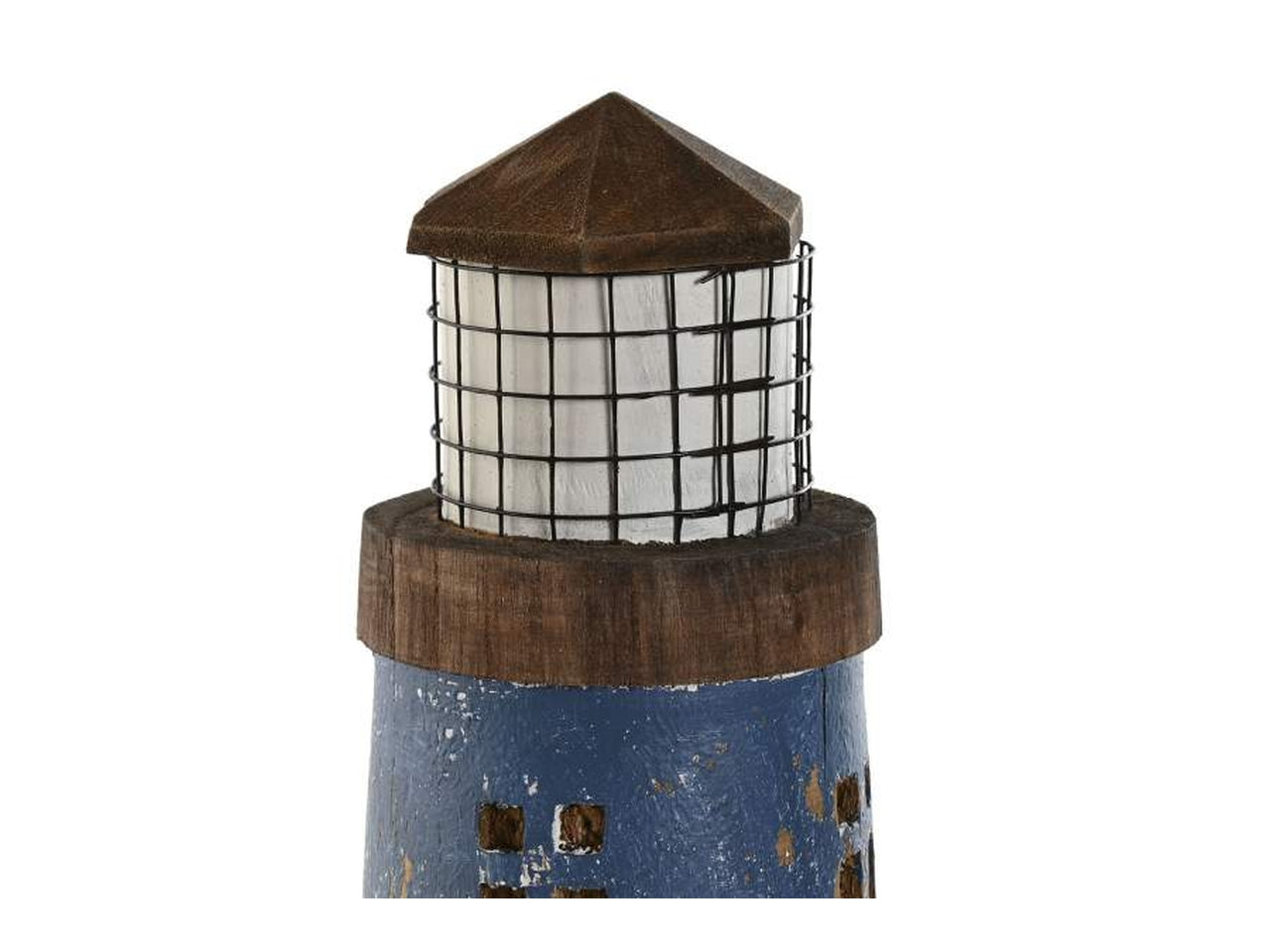 Decorazione faro metallo 10.5x10.5x34cm di colore azzurro