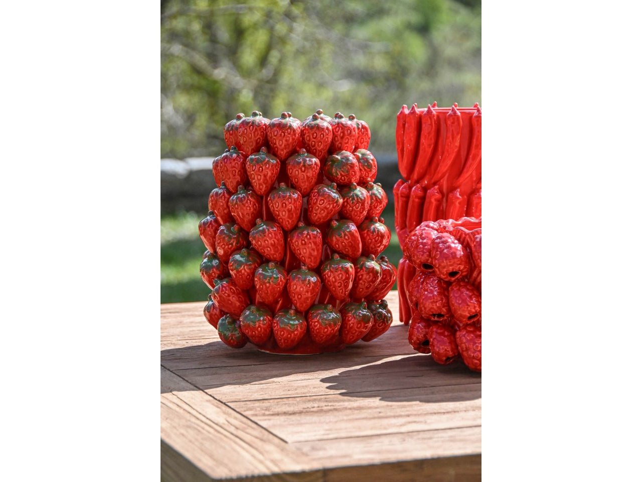 Vaso fragole in gres porcellana 24x24x28,5cm di colore rosso