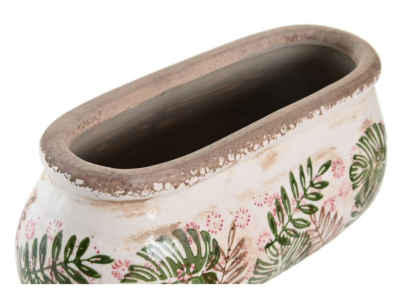 Fioriera con foglie in gres porcellana 23x10x9cm di colore bianco