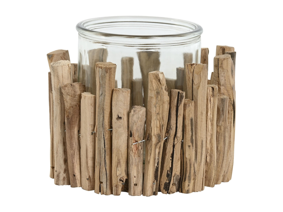 Portacandele legno cristallo 14x14x12cm di colore bianco