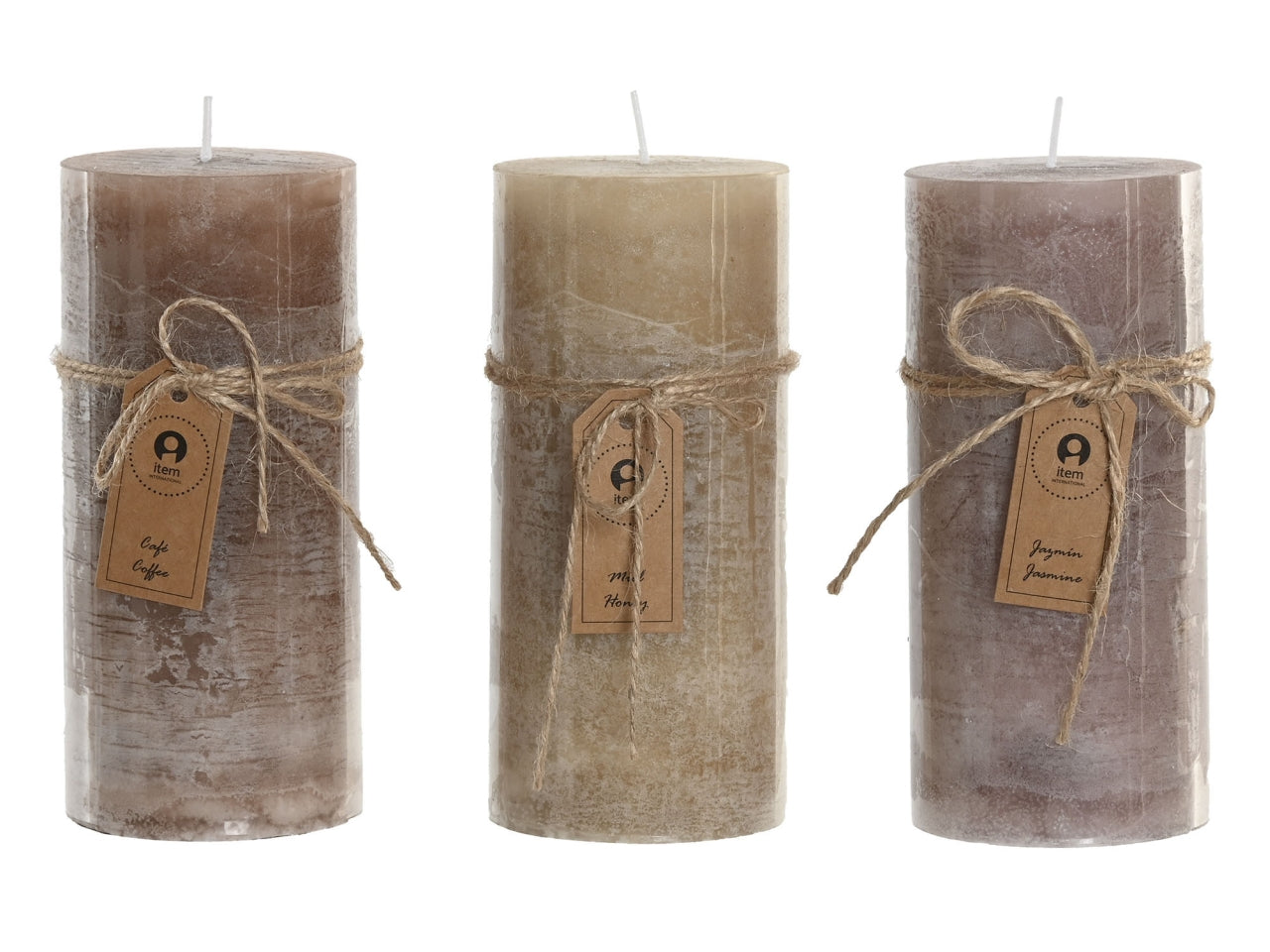 Candela cera 80 ore 6,5x6,5x15cm in 3 modelli assortiti