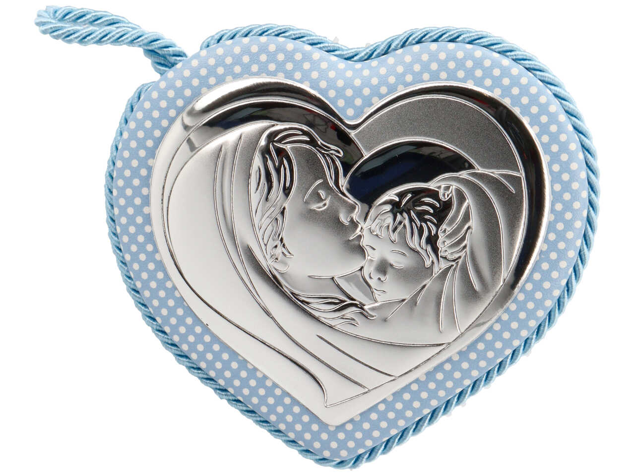 Capoculla cuore pois madonna con bambino celeste