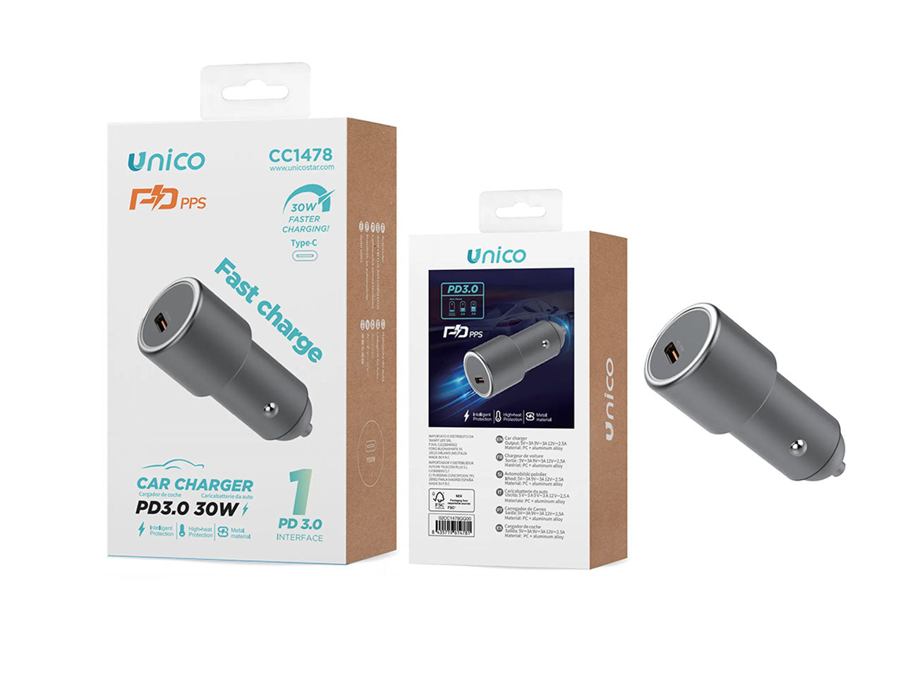 Caricabatteria per auto singolo C PD30W lega di alluminio CE