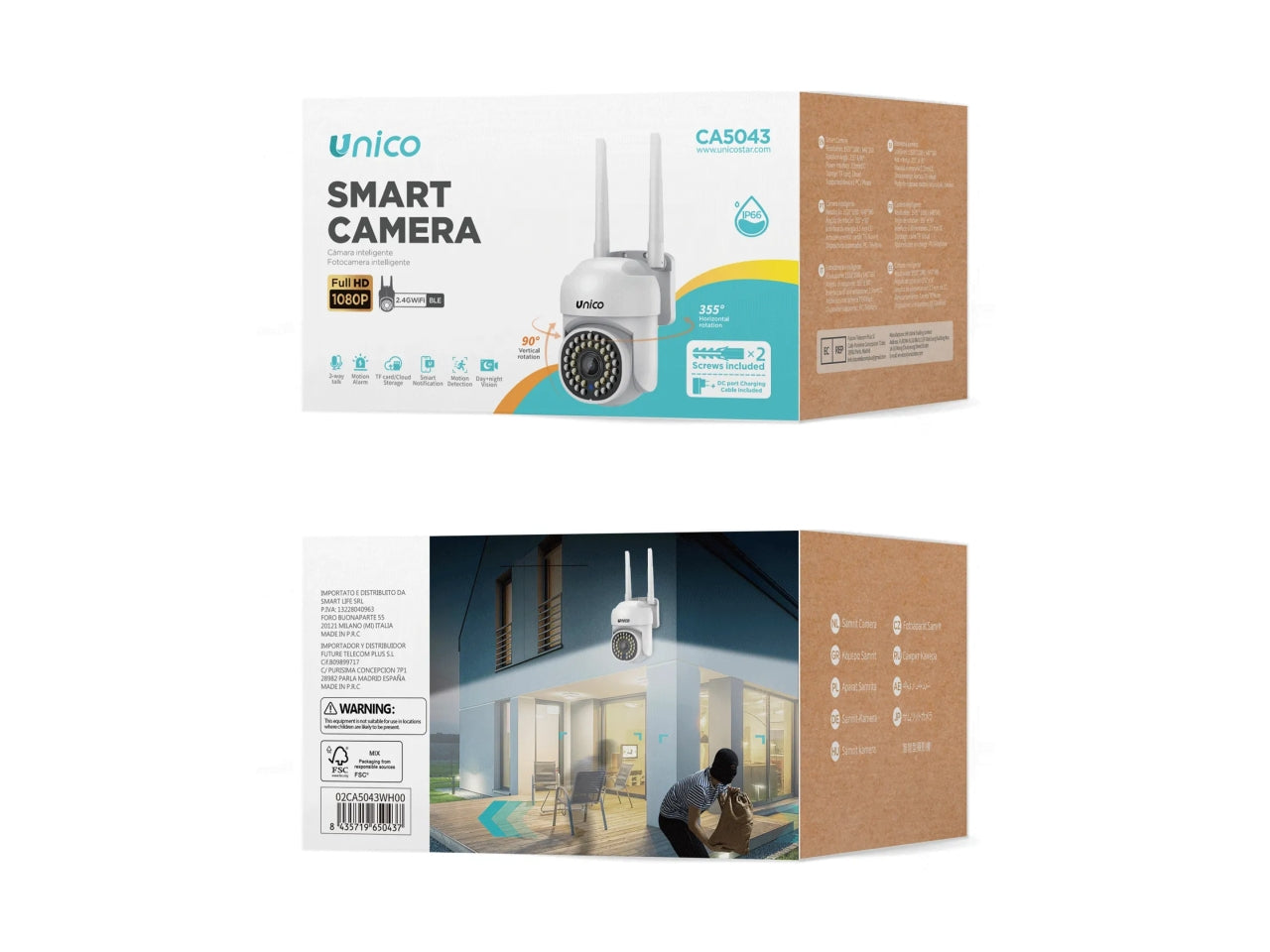 Telecamera a doppia luce per esterni con testa a sfera