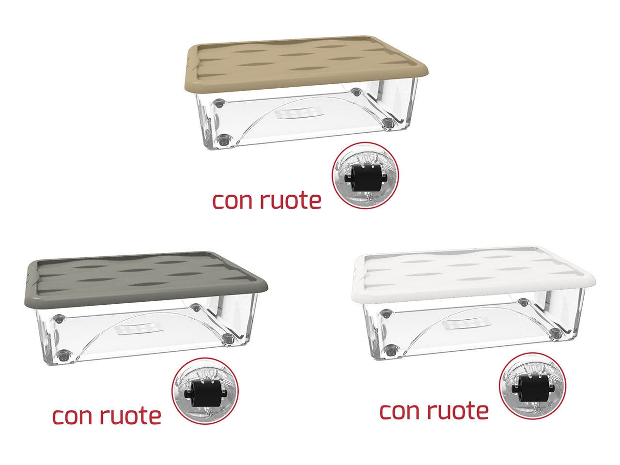 Storage box dune 30lt trasparente con ruote e coperchio disponibile in vari colori