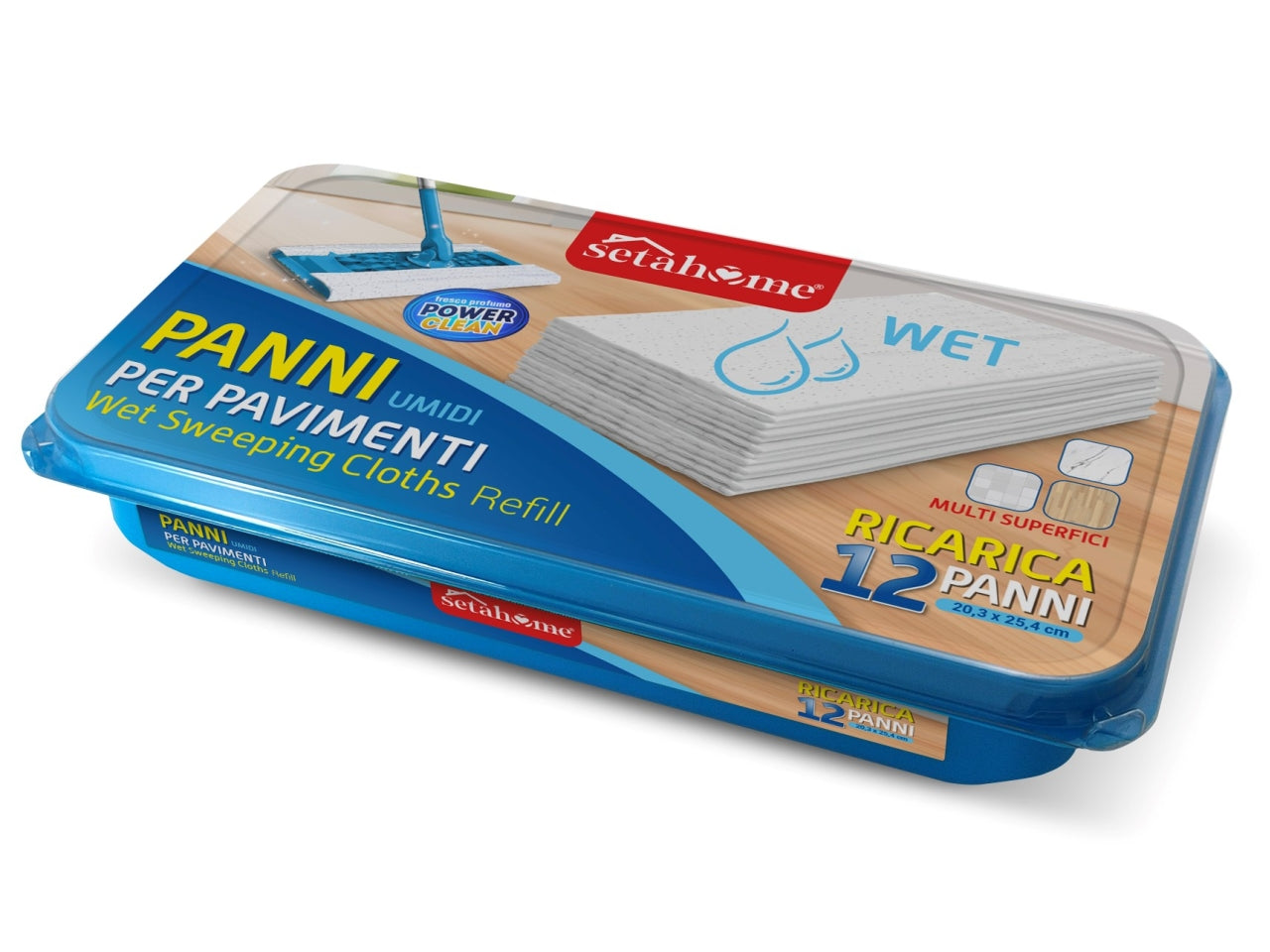 Panni umidificati per pavimenti confezione da 12 panni misura 20,3x25,4cm