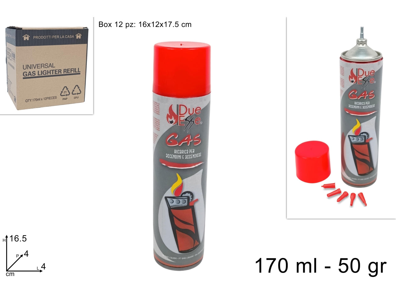 Bomboletta gas 170ml 50gr per accendini