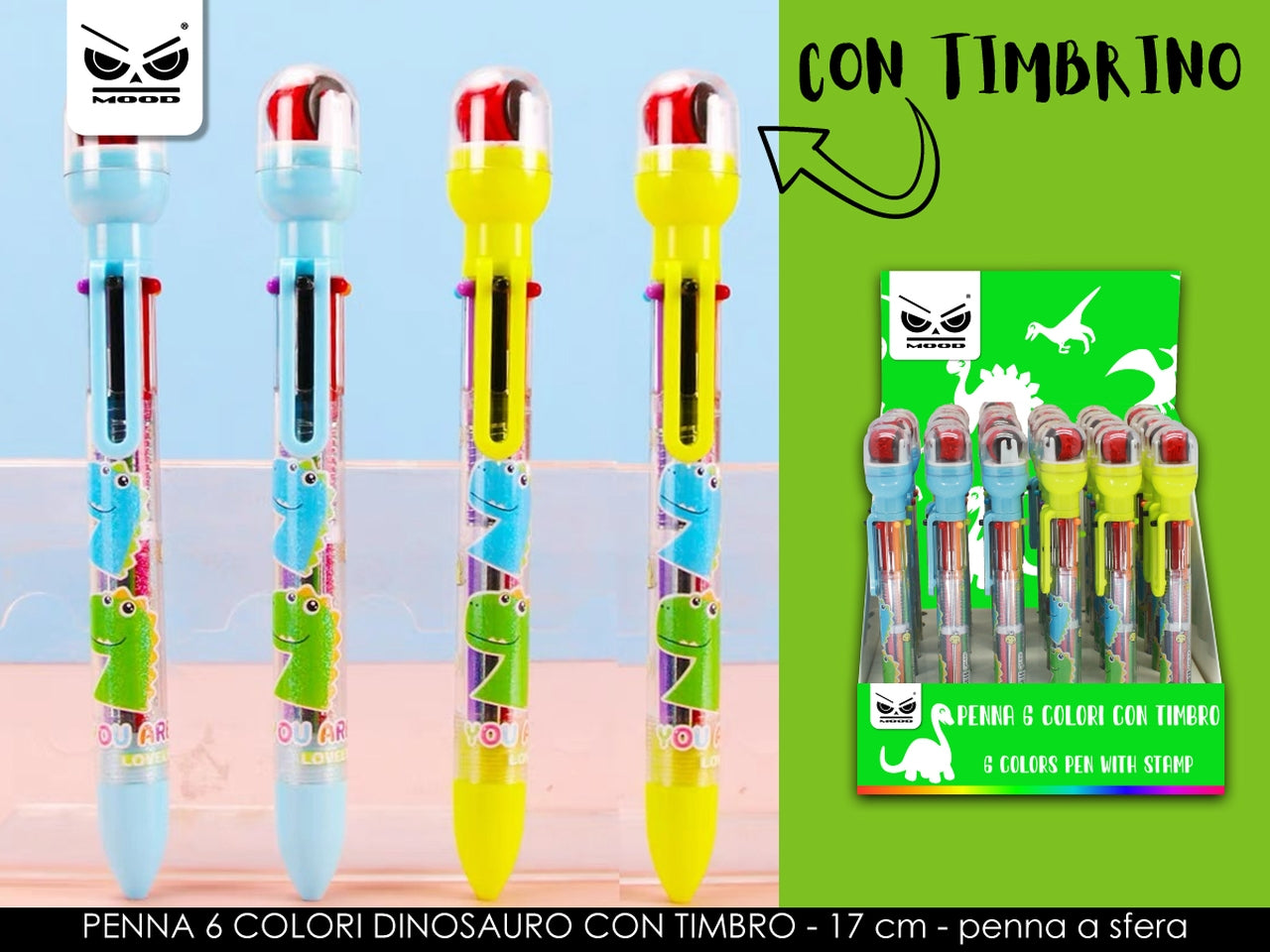 Penna 6 colori dinosauro con timbro