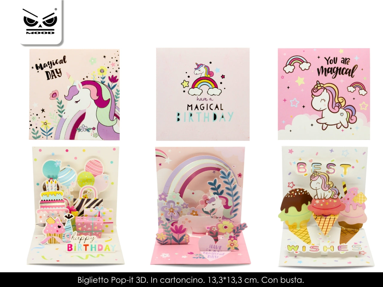 Biglietti pop it 3d unicorno quadrato