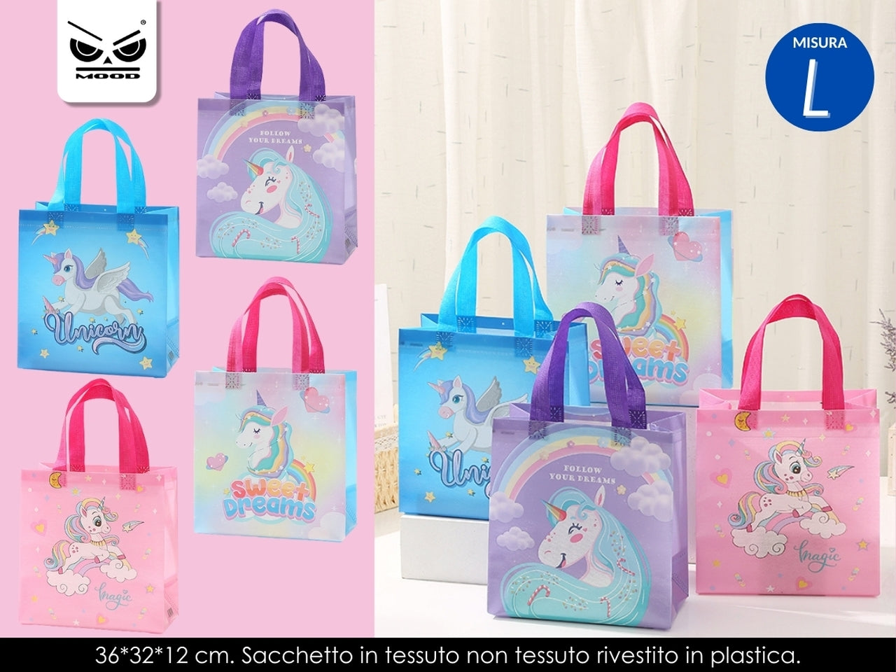 Sacchetto in tessuto unicorno misura large